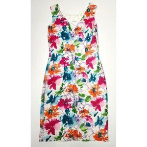 Olimara Women's White/Floral Sleeveless Dress W/Lacing Neck Pattern Size 6